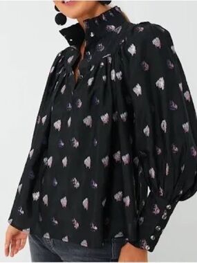 Tuckernuck Black Corrigan Blouse with Pink Metallic Brushstroke Print NWOT